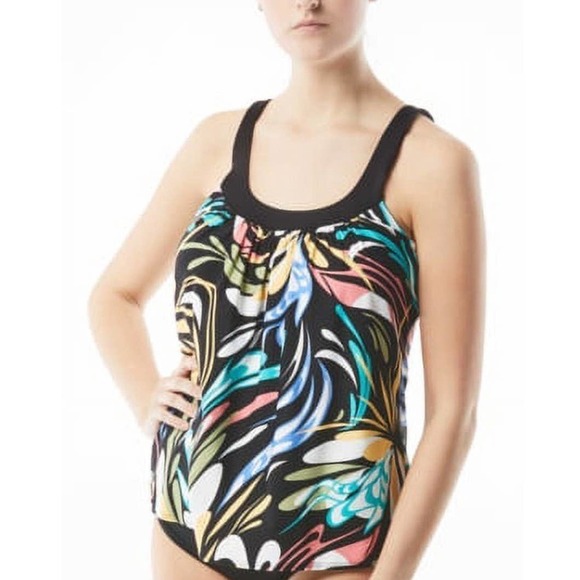 Coco Reef BLACK MULTI Retro Swirl Ultra Fit Tankini Swim Top, US 38 D - Picture 1 of 6